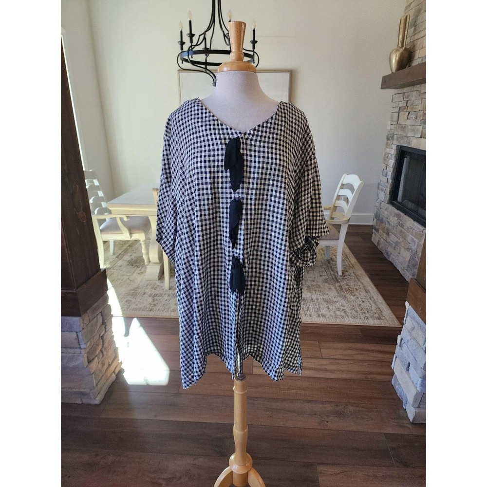 Vintage 90s More Jazz Made in USA Tunic Top Gingham‎ Size Plus 4XL